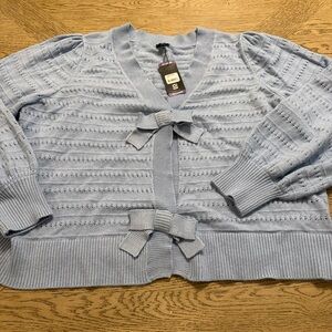 Express Women's Relaxed Fit Soft Cozy Stylish Bow Cardigan Blue Large XXL